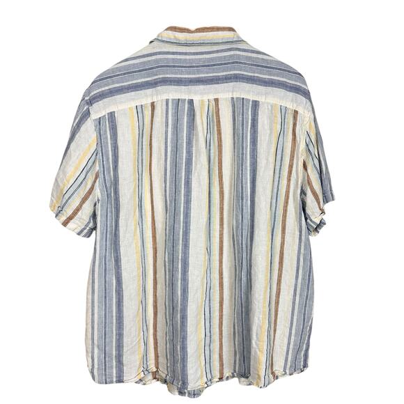 Lucky Brand Men’s Linen Blend Shirt Short Sleeve San Gabriel Blue Stripe Sz XL - Picture 5 of 9